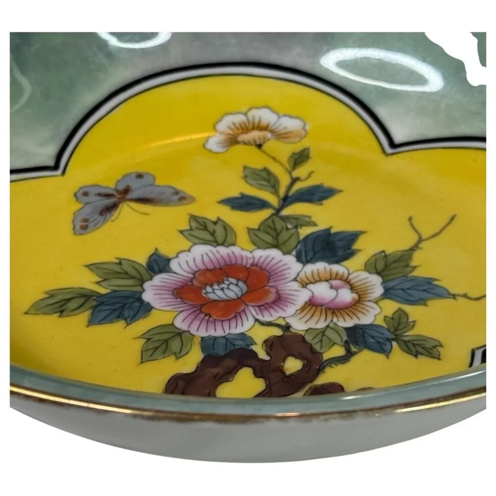 VTG Hand Painted Art‎ Deco Lustreware Bowl With Handles Butterfly Flower Japan
